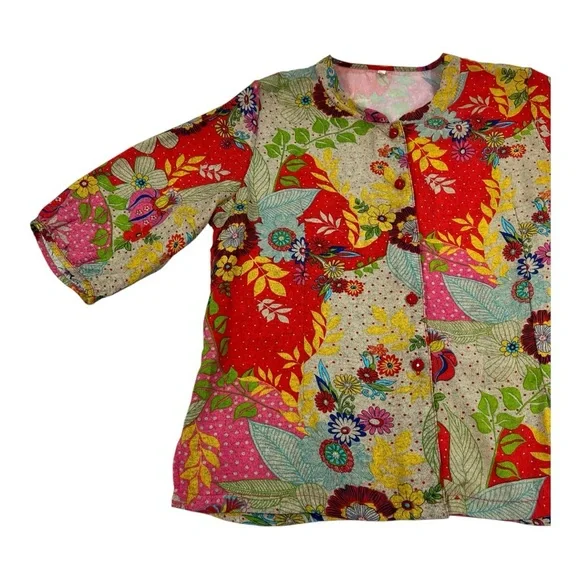 VINTAGE Korean Floral Patchwork Silk Blouse | M | Multicolor | Eclectic Boho - Picture 4 of 13